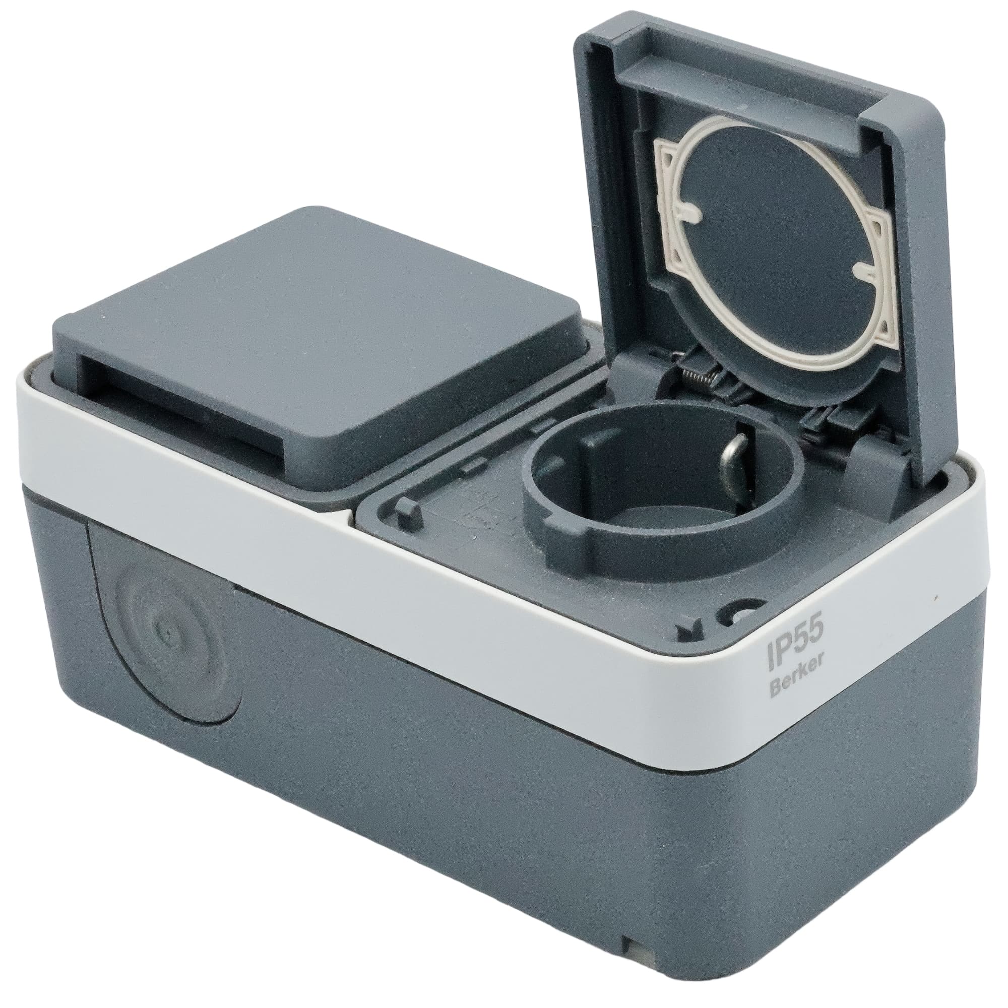 Розетка з з/к подвійна горизонтальна IP55, сіра, 16А/250В W.1