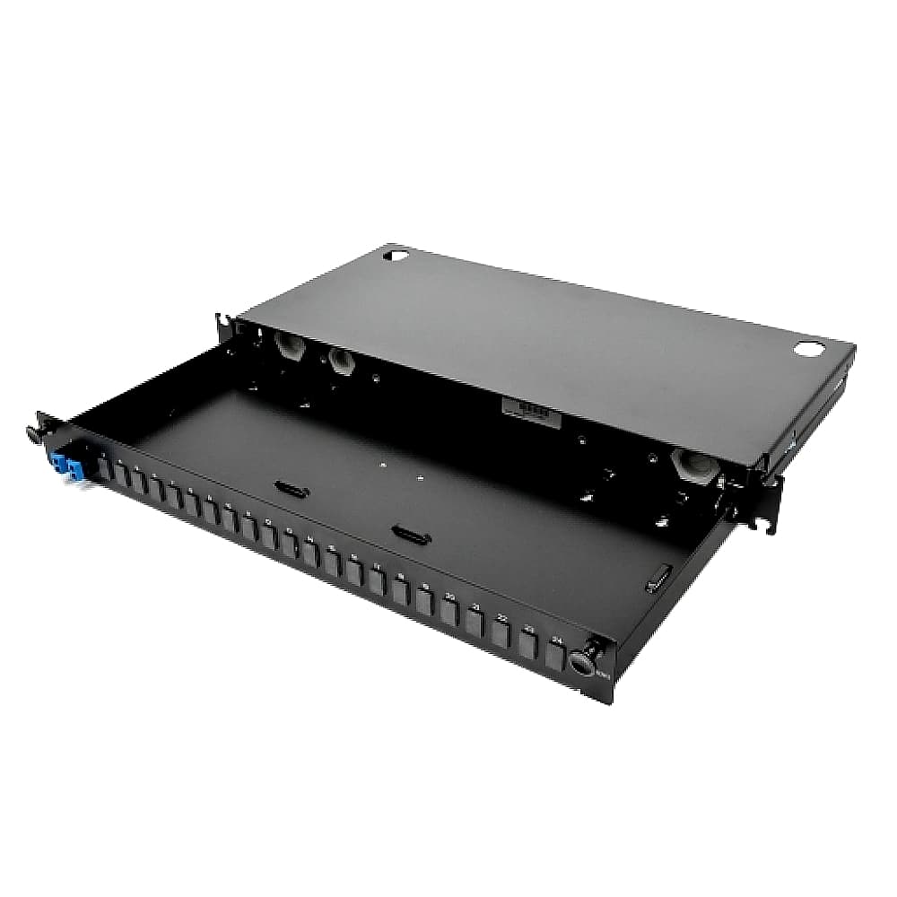 Патч-панель оптична висувна, 2xLC Duplex адаптери, SM, 1U, чорна, Corning