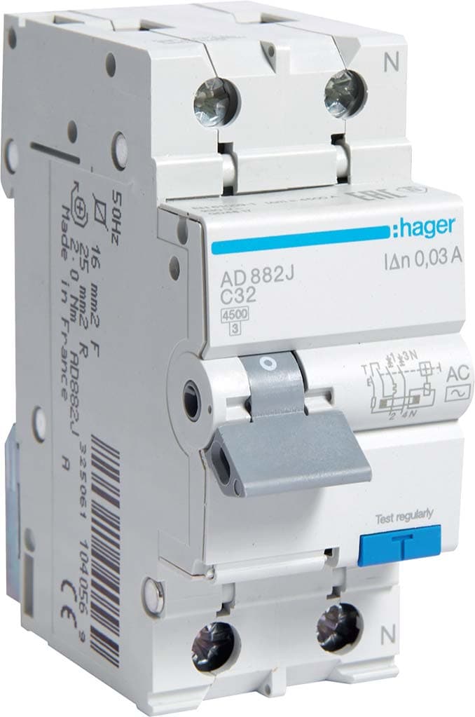 Диференційний автоматичний вимикач 1P+N 4.5kA C-25A 30mA AC