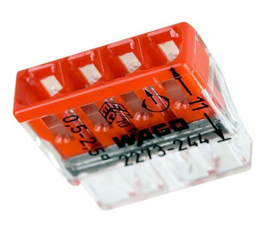 Клемний блок 4х1...2.5мм2, для однопров.проводн., мідь/ал., WAGO, з гелем,прозорий