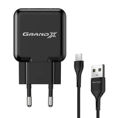 Зарядний пристрій Grand-X CH-03T USB 5V 2,1A Black + cable USB -> Type C, Cu, 4A, TPE (CH-03T)