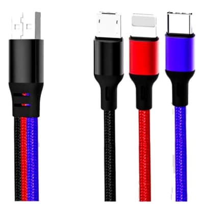 Дата кабель USB 2.0 AM to Lightning + Micro 5P + USB-C 1.2m black red blue XO (XO-NB143-3in1)