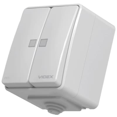 Вимикач Videx BINERA IP65 зовнішній 2кл з підсвічуванням (BINERA IP65 наружный 2кл с подсветкой)