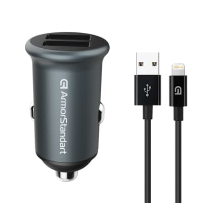 Зарядний пристрій Armorstandart 2xUSB QC3.0 Grey + cable Lightning (ARM82458)