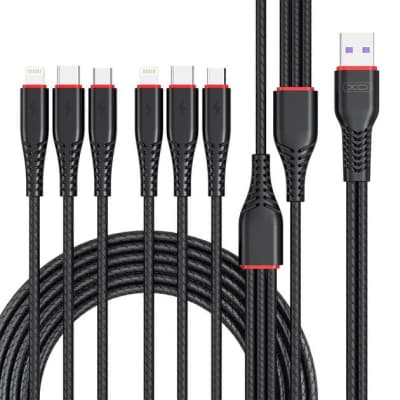 Дата кабель USB 2.0 AM to 2xLightning + 2xMicro 5P + 2xUSB-C 1.2m black XO (XO-NB196-6in1)