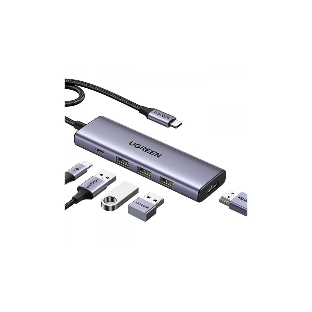 Порт-реплікатор Ugreen Dock CM511 5in1 USB3.1 Type-C --> HDMI 60Hz/3xUSB-А 3.0/Type-C/PD 100W (15597)