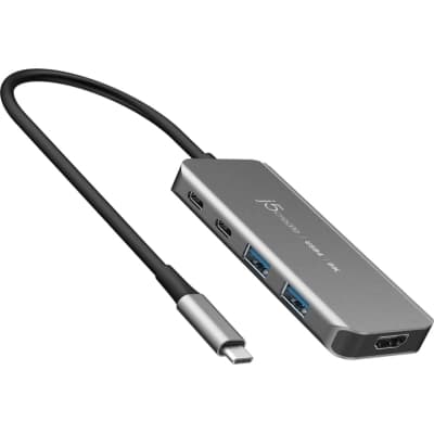 Концентратор J5create USB-C 5-in-1 2xUSB 3.2 10Gbps + 2xUSB-C 10Gbps PD 100W + HDMI 8K gray (JCH453-N)