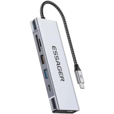 Концентратор Essager USB-C 8-in-1 HDMI + USB 3.2 + USB-C + SD/TF + M.2 PCIe/NVMe/SATA SSD support gray (EHB08-QK0G-Z)