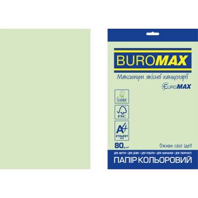Папір Buromax А4, 80g, PASTEL green, 20sh, EUROMAX (BM.2721220E-15)