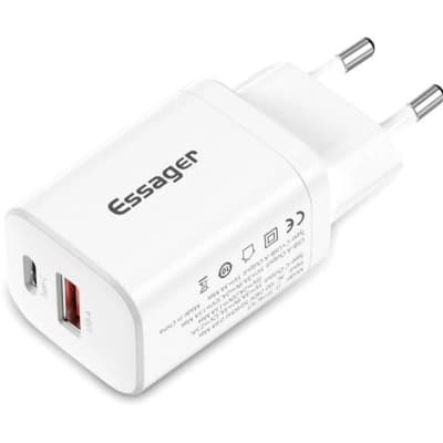 Зарядний пристрій Essager 1xUSB + 1xUSB-C PD30W white (ECTPQS-ZTB02)