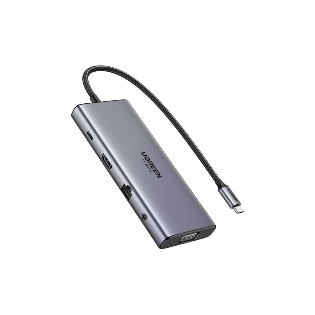 Порт-реплікатор Ugreen Dock CM639 USB3.2 Type-C->1xUSB-A3.2/1xUSB-A3.1/2xUSB-C3.2/RJ45/HDMI/VGA/RJ45/SD/TF+3.5mm PD (45520)