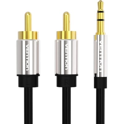 Кабель мультимедійний 3.5mm M to 2xRCA M 1.0m black VENTION (BCFBF)