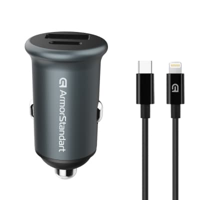Зарядний пристрій Armorstandart USB Type-C PD20W + USB QC 3.0 Grey + cable Lightning (ARM82460)
