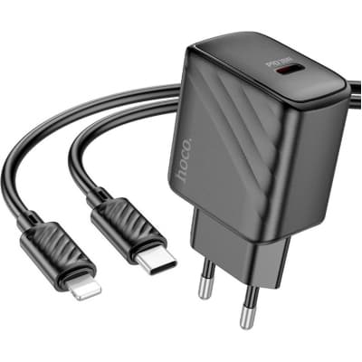Зарядний пристрій HOCO CS22A Value USB-C PD30W + cable USB-C to Lightning Black (6942007609920)