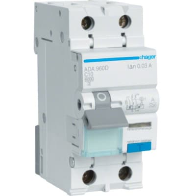 Диференціальний автоматичний вимикач Hager 1-п.+N 10A C 30mA (6kA) A (A) (ADA960D)
