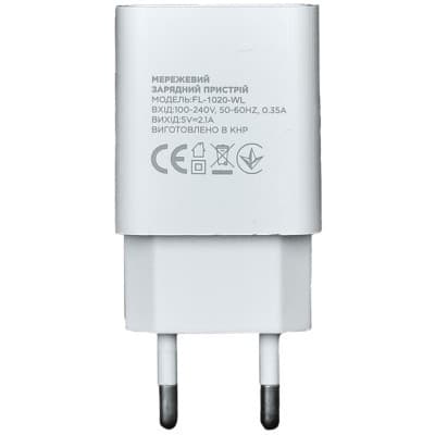 Зарядний пристрій Florence 1USB 2A + Lightning cable white (FL-1020-WL)