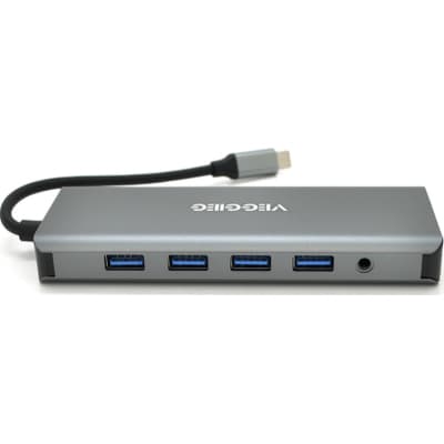 Концентратор VEGGIEG USB-C 9-in-1 USB-C + 4xUSB 3.0 + 2xHDMI + VGA + SD/TF + RJ45 0.1m silver (TC12)