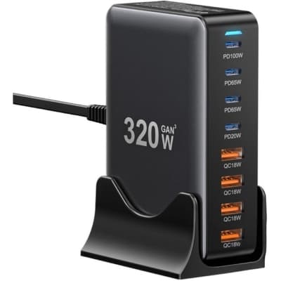 Зарядний пристрій Essager 4xUSB-C + 4xUSB 320W GaN (EZC320W-QJB0G-Z)