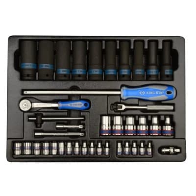 Набір інструментів KING TONY 1/2" - 1/4" подовжених ударних, Е-головки, трищітка (9-7540MR)