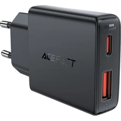 Зарядний пристрій Acefast 2xUSB 30W (USB-C+USB-A) Gan A69 ultra-thin Fast Charger Black (6974316282709)