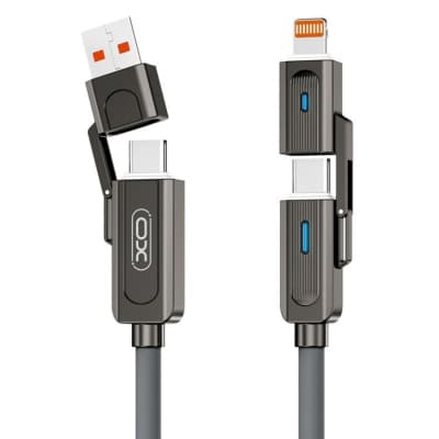Дата кабель USB 2.0 AM to USB-C + USB 2.0 AM to Lightning 1.0m 60W gray XO (NB275_4-in-1_Gray)