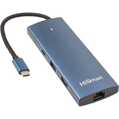 Концентратор HiSmart USB-C to HDMI + 2хUSB 3.0 + PD 100W + USB 2.0 + SD/TF 3.0 + LAN RJ45 (CA914357)