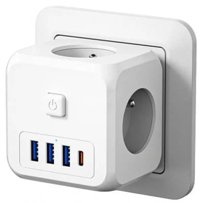 Зарядний пристрій Essager 3xUSB + 1xUSB-C 7-in-1 white (ECTAC-MFB02-Z)