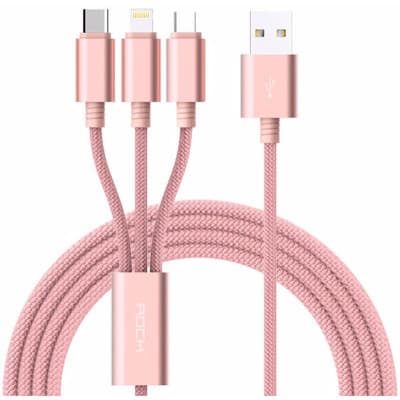 Дата кабель USB 2.0 AM to Lightning + Micro 5P + USB-C 1.2m Rose Gold Rock (RCB0436-Rose Gold)