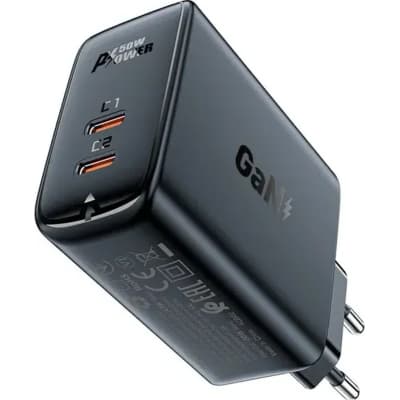 Зарядний пристрій Acefast 2xUSB 50W (USB-C+USB-C) Gan A29 Fast Charger Black (6974316281443)