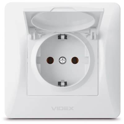 Розетка Videx BINERA 1ая із заземленням і кришкою (VF-BNSK)