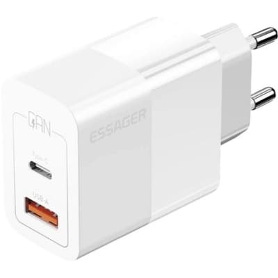 Зарядний пристрій Essager 1xUSB + 1xUSB-C 33W white (ECTAC-PCB02-P)