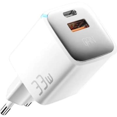 Зарядний пристрій Essager 1xUSB + 1xUSB-C 33W GaN white (ECTAC-JXB02-Z)