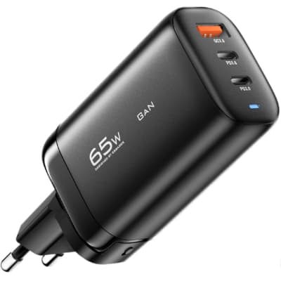 Зарядний пристрій Essager 2xUSB-C + 1xUSB 65W GaN black (ECT2CA-MYB01)