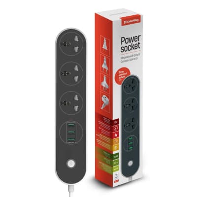 Мережевий фільтр живлення ColorWay CW-CHU33B, 3 розетки/3USB Black 1.8M (CW-CHU33B)