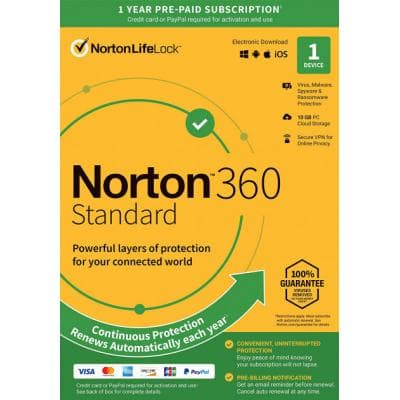 Антивірус Norton by Symantec NORTON 360 STANDARD 10GB 1 USER 1 DEVICE 12M (21409591)