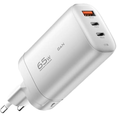 Зарядний пристрій Essager 2xUSB-C + 1xUSB 65W GaN white (ECT2CA-MYB02)