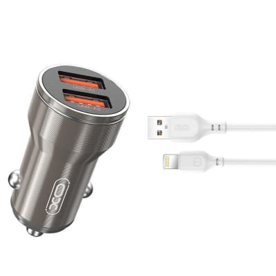Зарядний пристрій XO CC48 + cable Lightning Smart Metal 2USB, 2.4A Grey (XO-CC48i-GR)