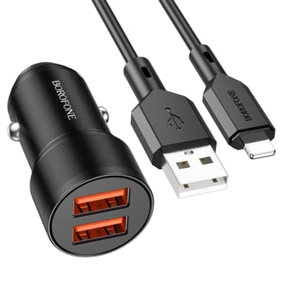 Зарядний пристрій BOROFONE BZ19A 2xUSB + cable Micro 5P 1.0m Black (BZ19A/MB)