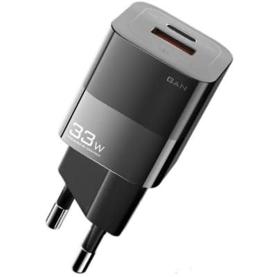 Зарядний пристрій Essager 1xUSB + 1xUSB-C 33W GaN black (ECTCA-FZB01)
