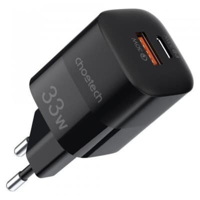 Зарядний пристрій Choetech GaN USB-A/USB-C 33W QC3.0/PD/PPS (PD5006-EU-BK)