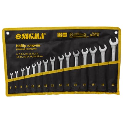 Ключ Sigma набір ріжково-накидних 15шт 6-22мм CrV satine, тк чохол (6010131)