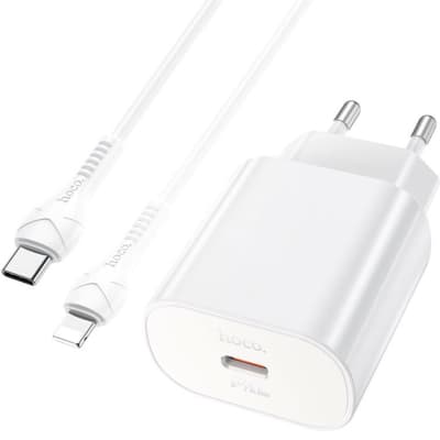 Зарядний пристрій HOCO N22 Jetta USB-C PD25W + cable USB-C to Lightning White (6931474760074)