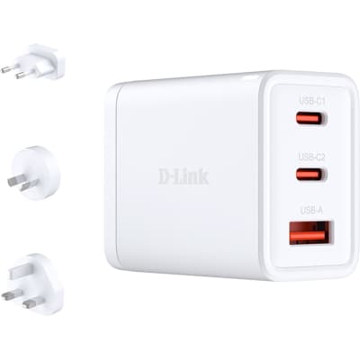 Зарядний пристрій D-Link 2xUSB-C + 1xUSB-A 65W GaN white (DCP-651)