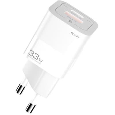 Зарядний пристрій Essager 1xUSB + 1xUSB-C 33W GaN white (ECTCA-FZB02)