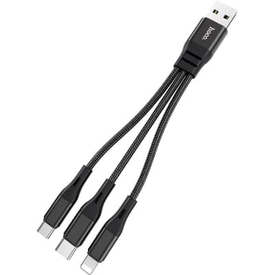 Дата кабель USB 2.0 AM to Lightning + Micro 5P + USB-C 0.25m 2.4A nylon X47 black HOCO (6931474727398)