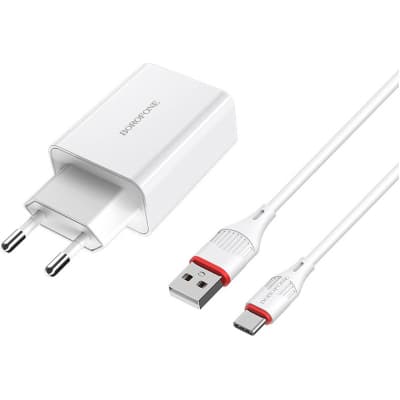 Зарядний пристрій BOROFONE BA21A Long Journey USB QC3.0 + cable USB to USB-C 18W White (6931474702487)