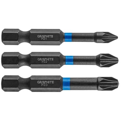 Набір біт Graphite ударні 3 од., 1/4", PZ1/2/3 x 50мм, сталь S2 (56H542)