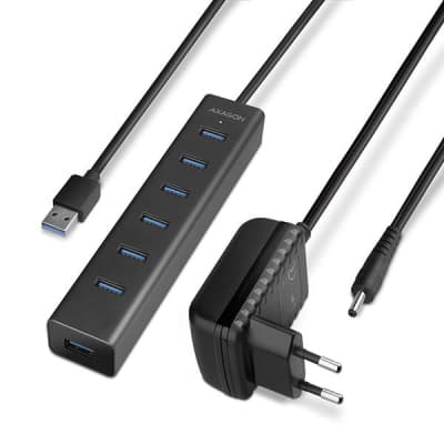 Концентратор AXAGON USB 3.1 to 7xUSB 3.0 + power adapter black (HUE-SA7BP)