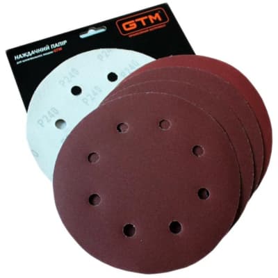 Наждачний папір GTM круг з отворами 180мм Р-240, липучка, 5шт. (SZS180L P240)