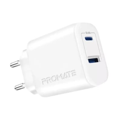 Зарядний пристрій Promate 17W USB-C + USB-A (biplug-2.white)